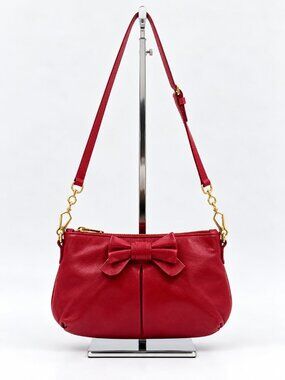 Miu Miu Red Leather Bow Shoulder Bag Gold Hardware Y2K